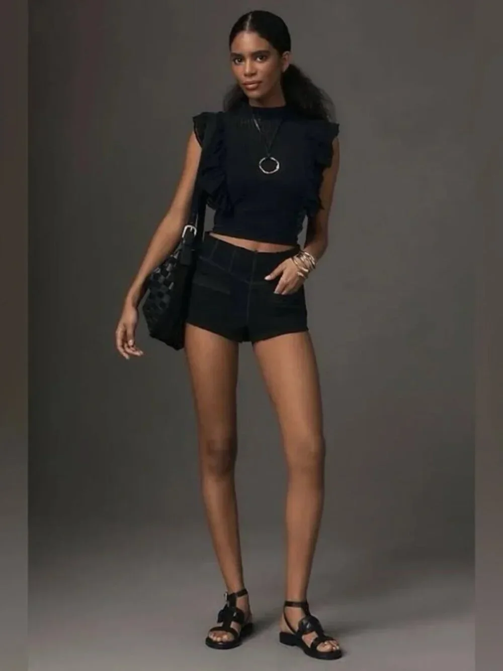 Maeve Crop Ruffle Mesh Top - Sz Small - Picture 2 of 9